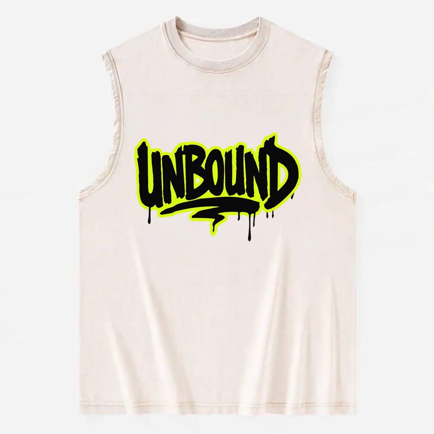 Bold typography design - "UNBOUND" - without limits, free from constraints - Vintage Washed Tank - Beige
