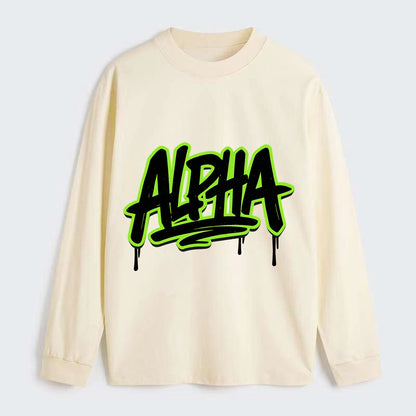 Bold typography design - "ALPHA" - leader of the pack - Classic Long Sleeve Shirt - Beige