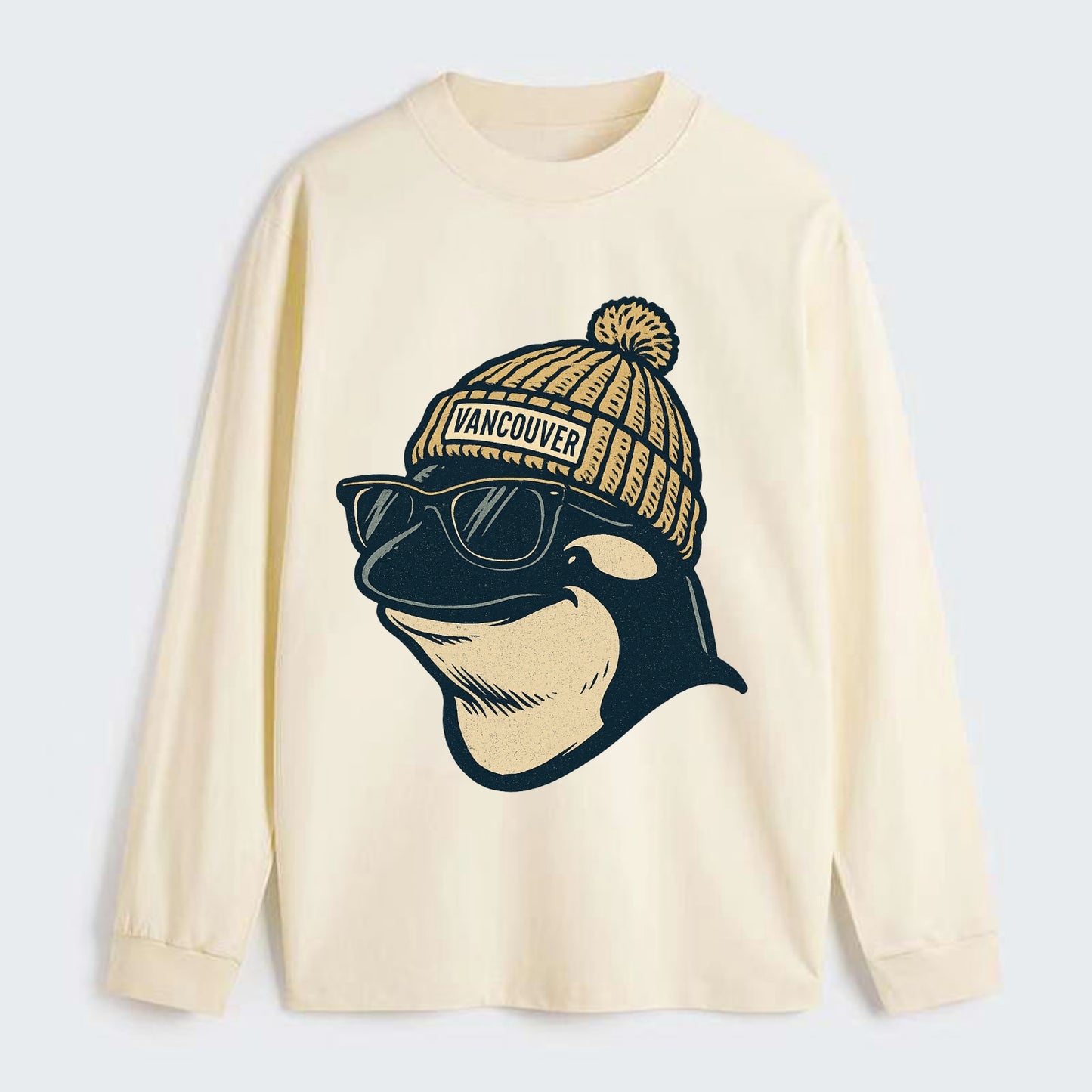 Vancouver Orca wearing Vancouver beanie - Classic Long Sleeve Shirt - Beige