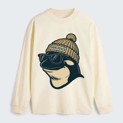 Vancouver Orca wearing Vancouver beanie - Classic Long Sleeve Shirt - Beige