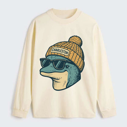 Charleston Dolphin wearing Charleston beanie with pom pom and wayfarer - Classic Long Sleeve Shirt - Beige