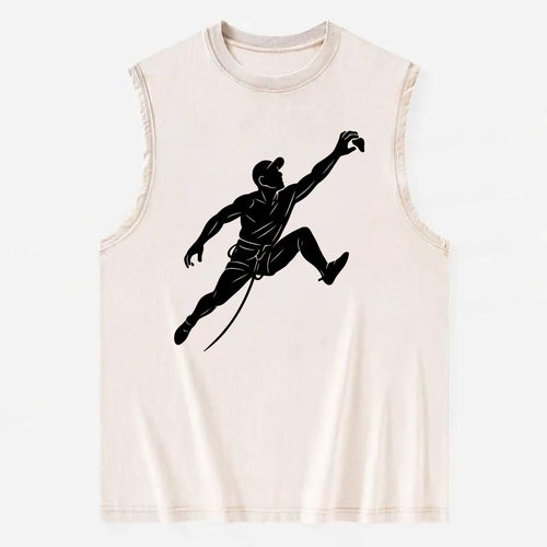Rock wall climber reaching hold - Vintage Washed Tank