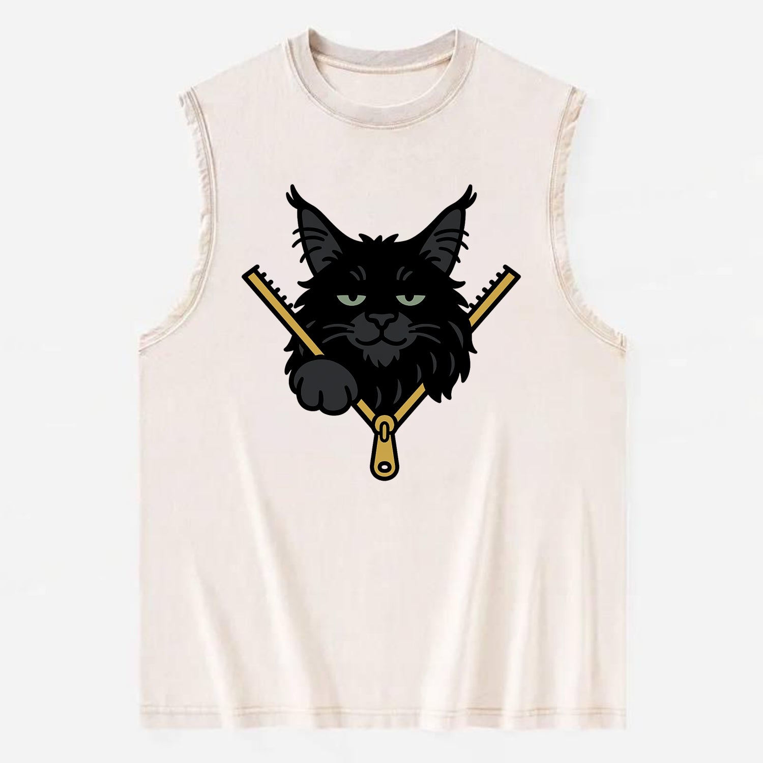 Black Maine Coon - Vintage Washed Tank - Beige