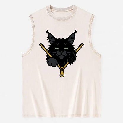 Black Maine Coon - Vintage Washed Tank - Beige