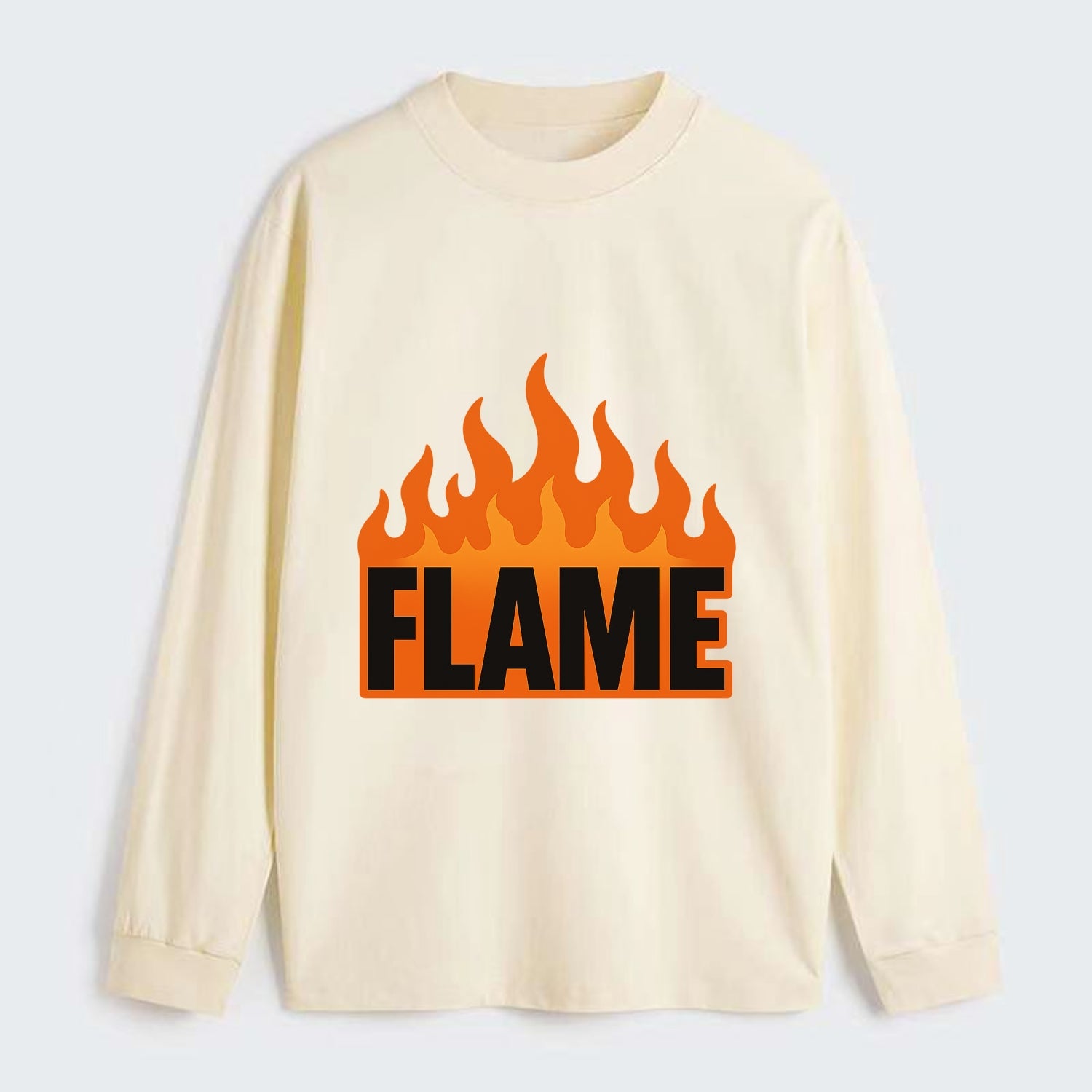 Bold typography design - "FLAME" - burning bright, passionate - Classic Long Sleeve Shirt - Beige