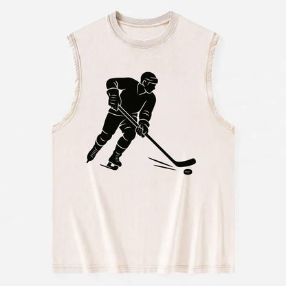 Ice hockey player shooting puck - Vintage Washed Tank - Beige