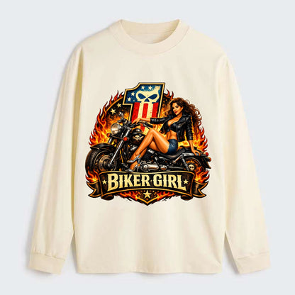 Vintage Biker Pin Up - Classic Long Sleeve Shirt - Beige