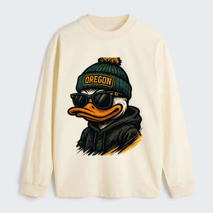 Eugene Duck wearing Oregon beanie with O patch - Classic Long Sleeve Shirt - Beige