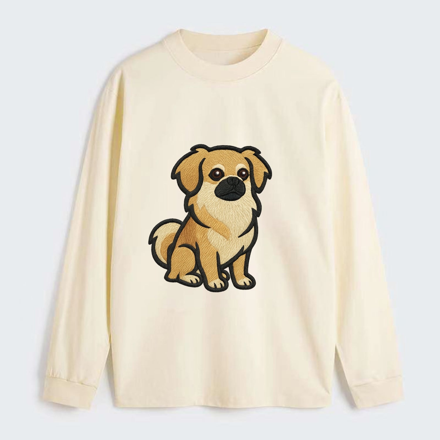 Tibetan Spaniel - Fawn small dog embroidered design - Classic Long Sleeve Shirt - Beige