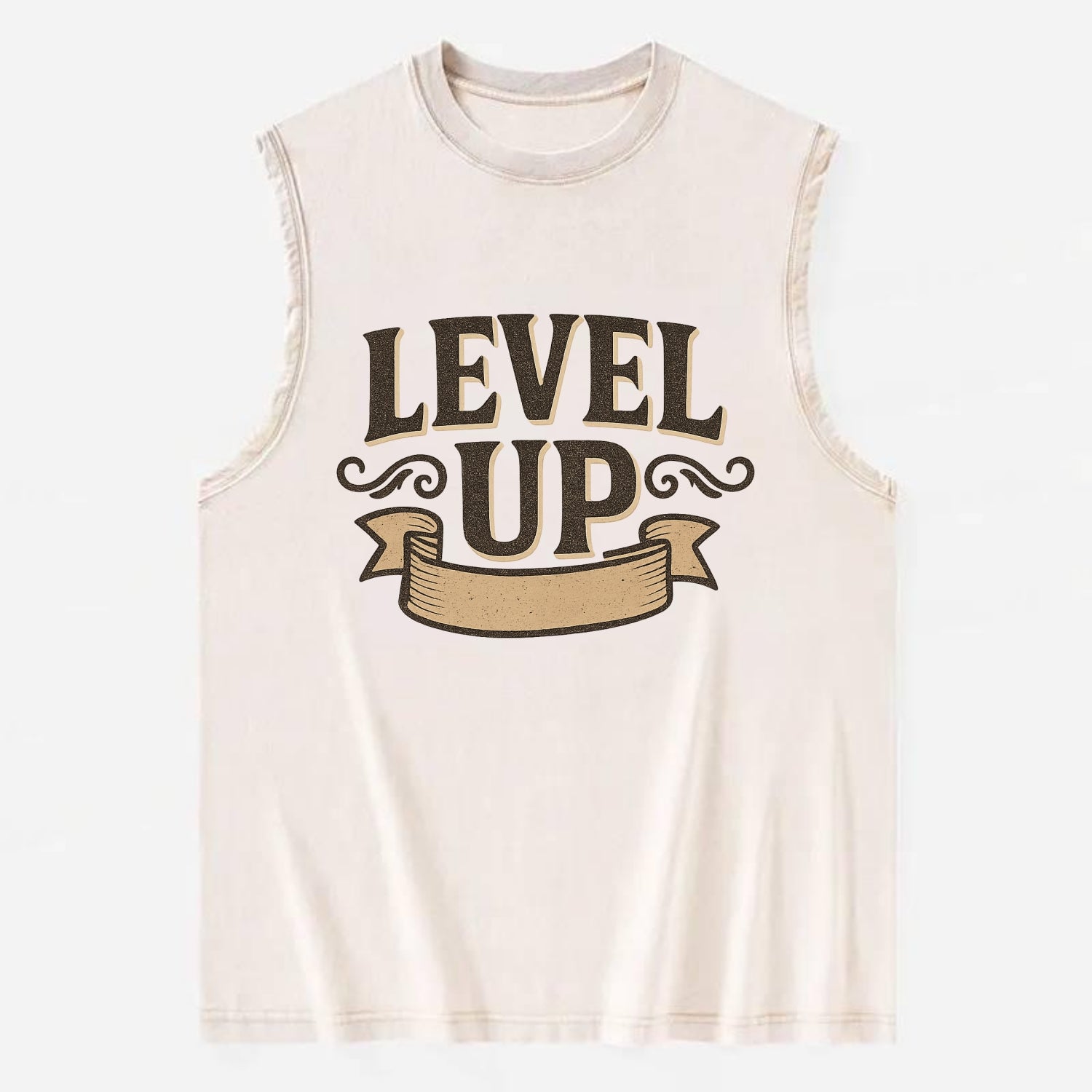 Bold typography design - "LEVEL UP" - improving, advancing, growing - Vintage Washed Tank - Beige