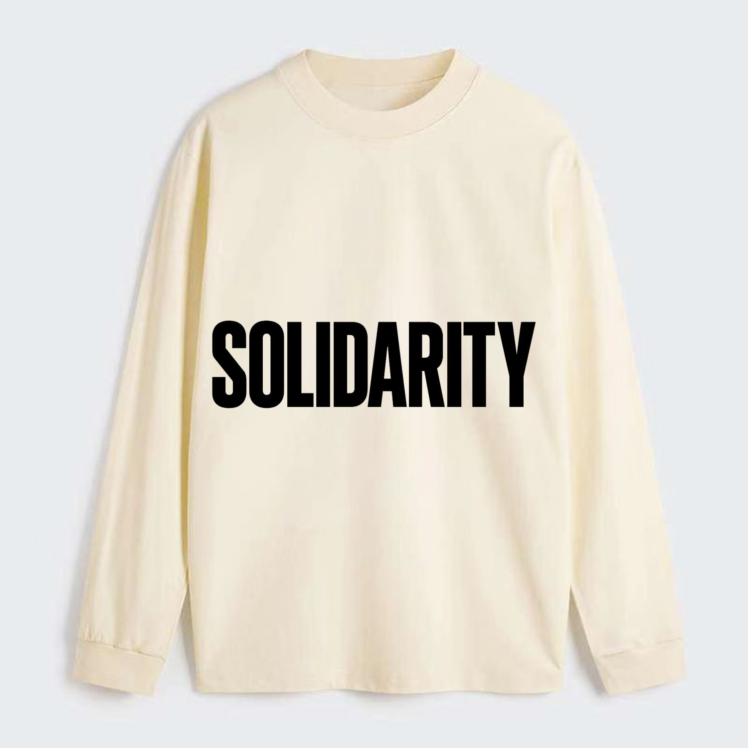 Bold typography design - "SOLIDARITY" - standing together, support - Classic Long Sleeve Shirt - Beige