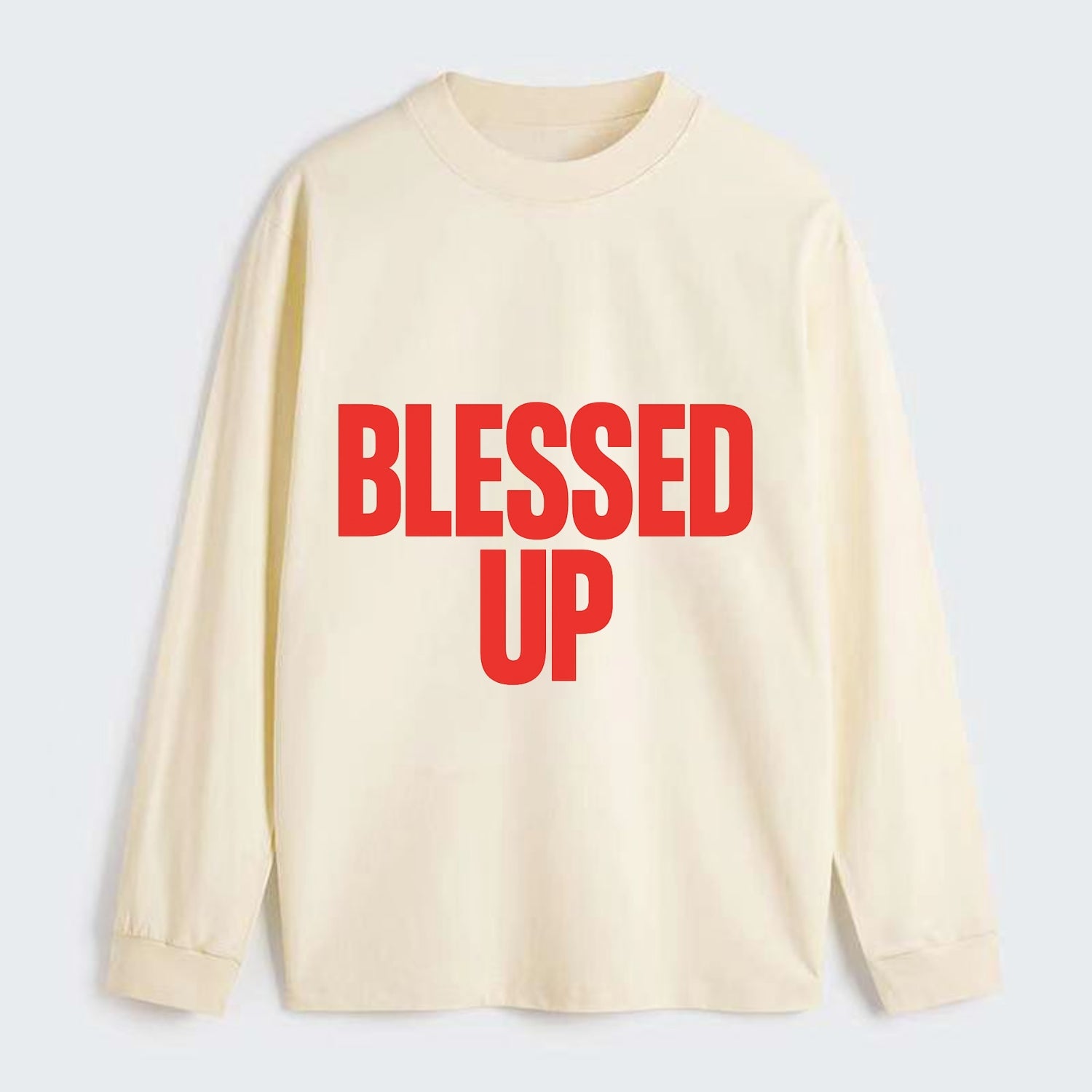 Bold typography design - "BLESSED UP" - recognizing fortune - Classic Long Sleeve Shirt - Beige