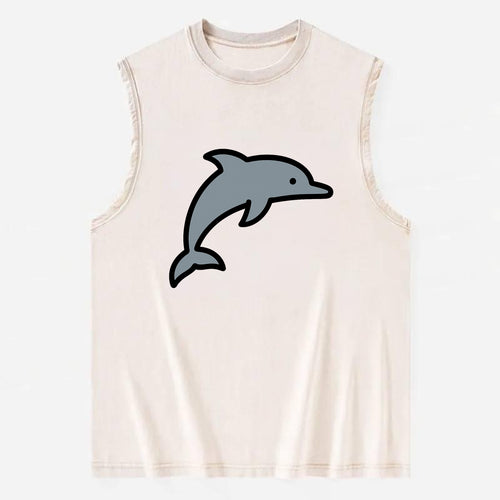 Bottlenose Dolphin - Gray jumping pose flat side profile - Vintage Washed Tank