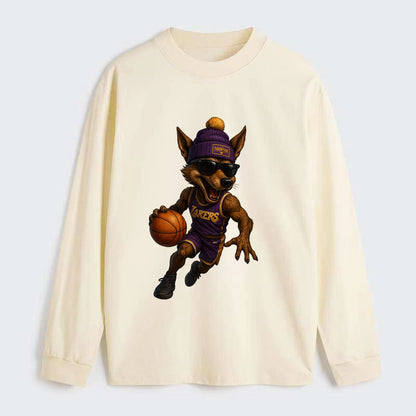 Hollywood Coyote wearing Lakers beanie with Showtime patch and wayfarer - Classic Long Sleeve Shirt - Beige