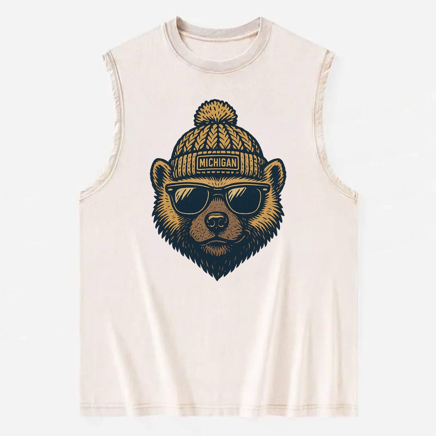Ann Arbor Wolverine wearing Michigan bea - Vintage Washed Tank - Beige