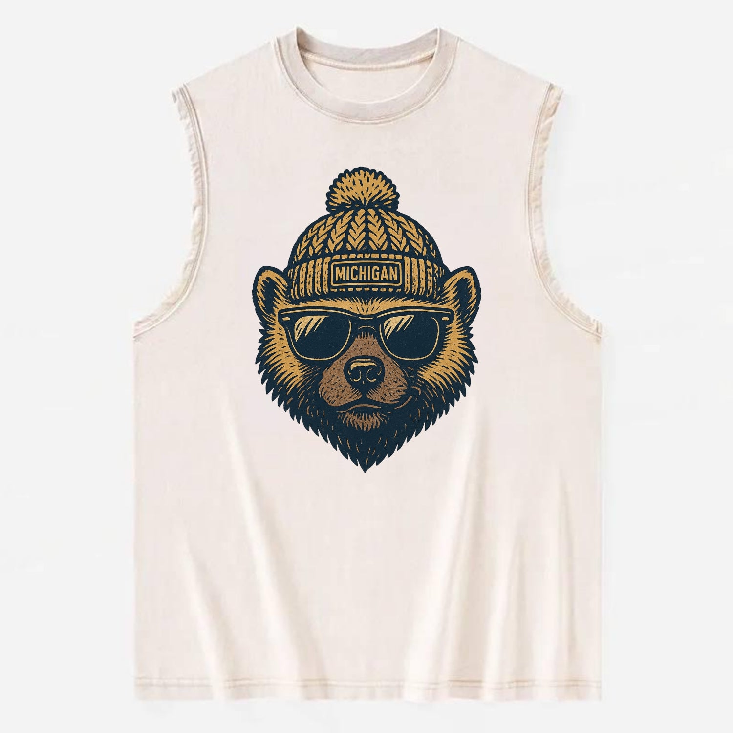 Ann Arbor Wolverine wearing Michigan bea - Vintage Washed Tank - Beige