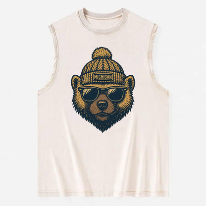 Ann Arbor Wolverine wearing Michigan bea - Vintage Washed Tank - Beige