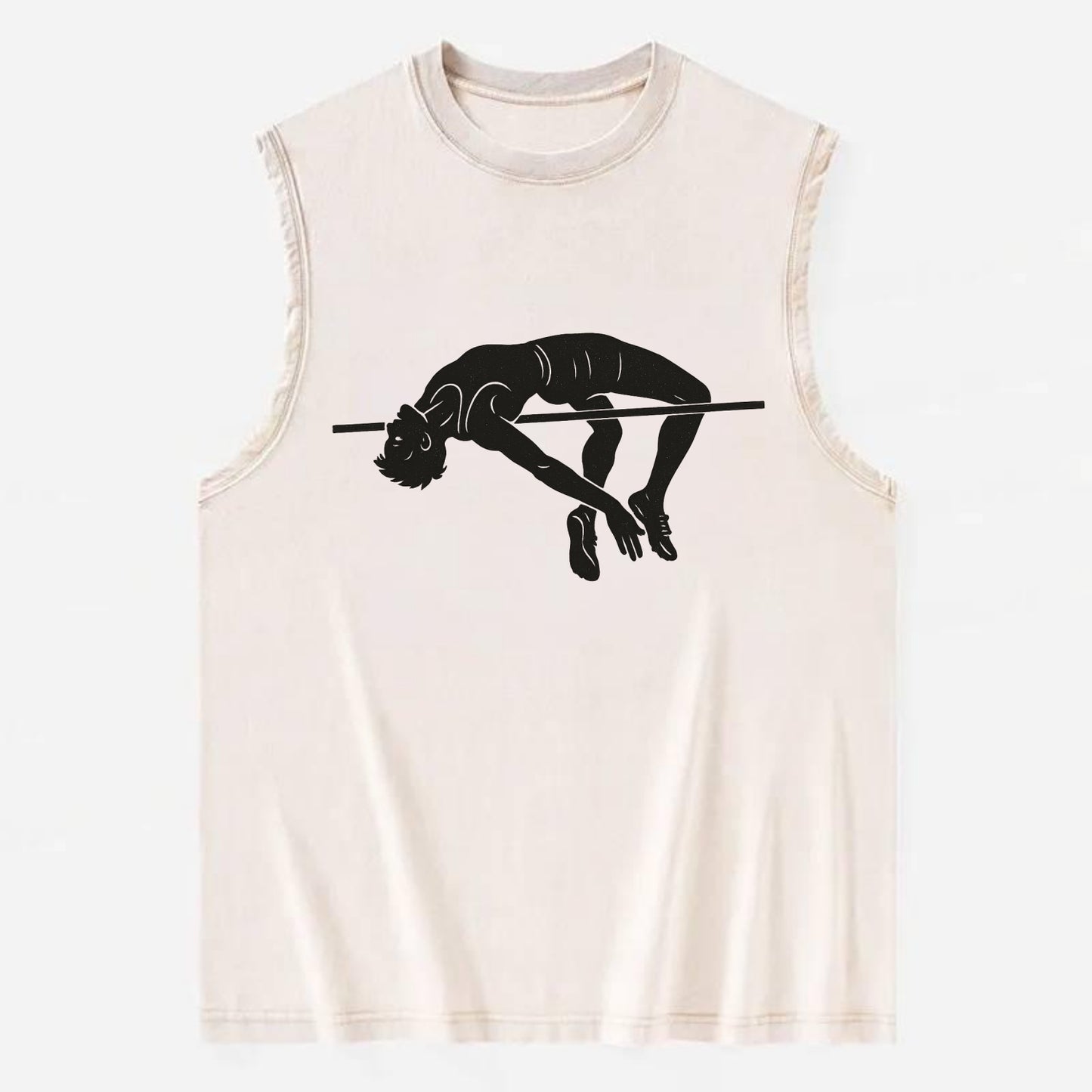 High jumper arching over bar - Vintage Washed Tank - Beige