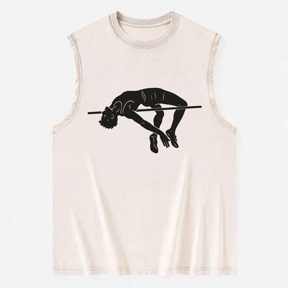 High jumper arching over bar - Vintage Washed Tank - Beige
