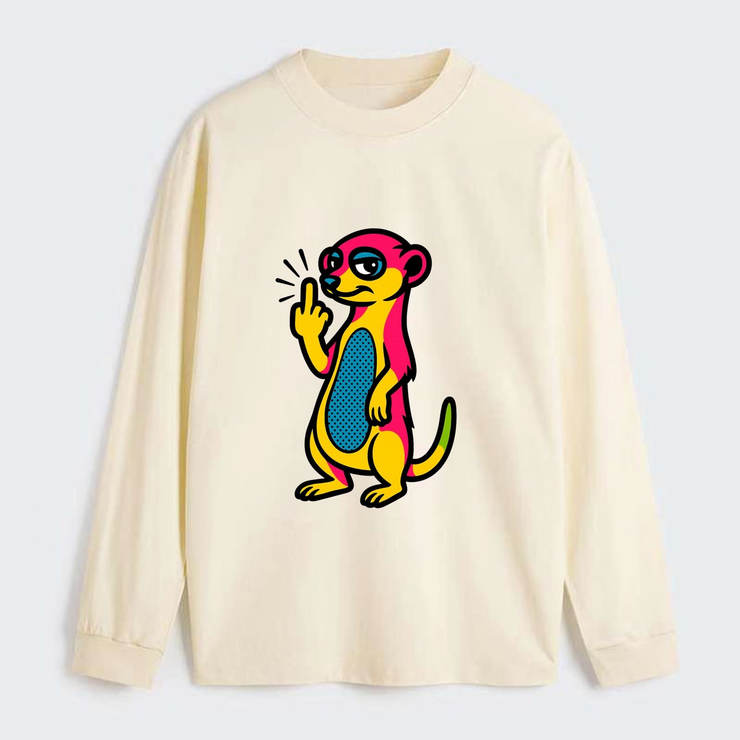 cute meerkat standing guard on hind legs, one front paw raised in sassy - Classic Long Sleeve Shirt - Beige