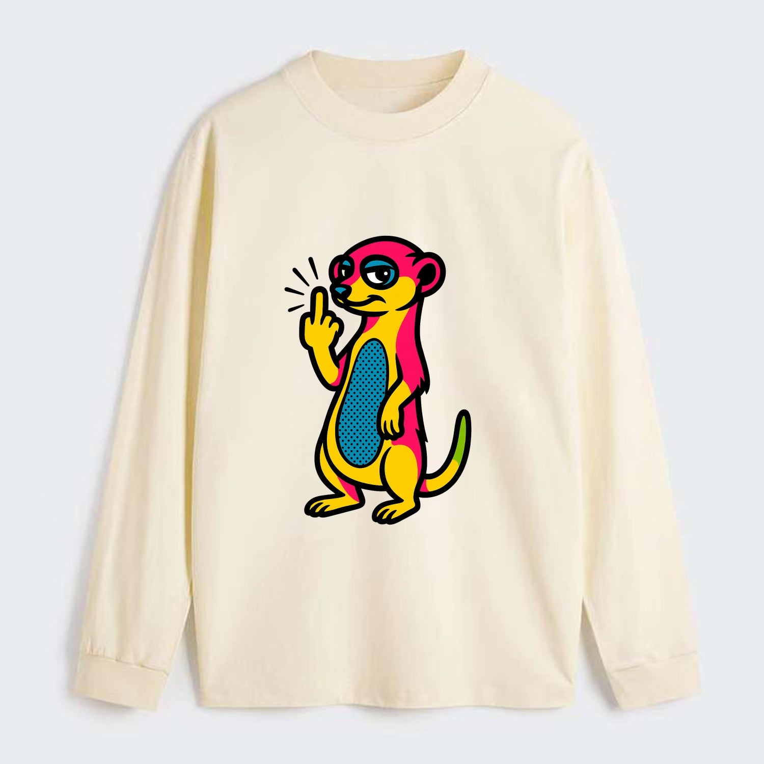 cute meerkat standing guard on hind legs, one front paw raised in sassy - Classic Long Sleeve Shirt - Beige