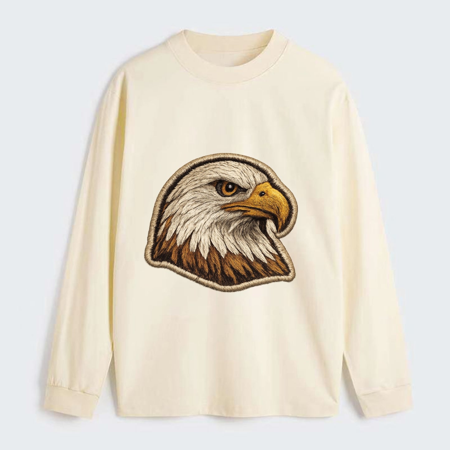 EAGLE HEAD PROFILE - majestic bald eagle in brown, white and gold , - Classic Long Sleeve Shirt - Beige