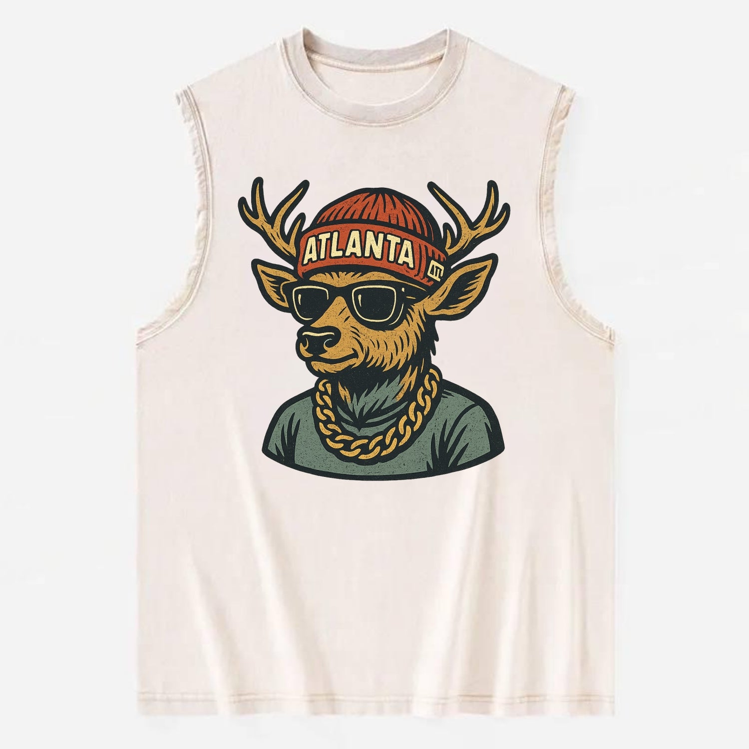 "deer" "atlanta" "atl" "red" "us South" - Vintage Washed Tank - Beige