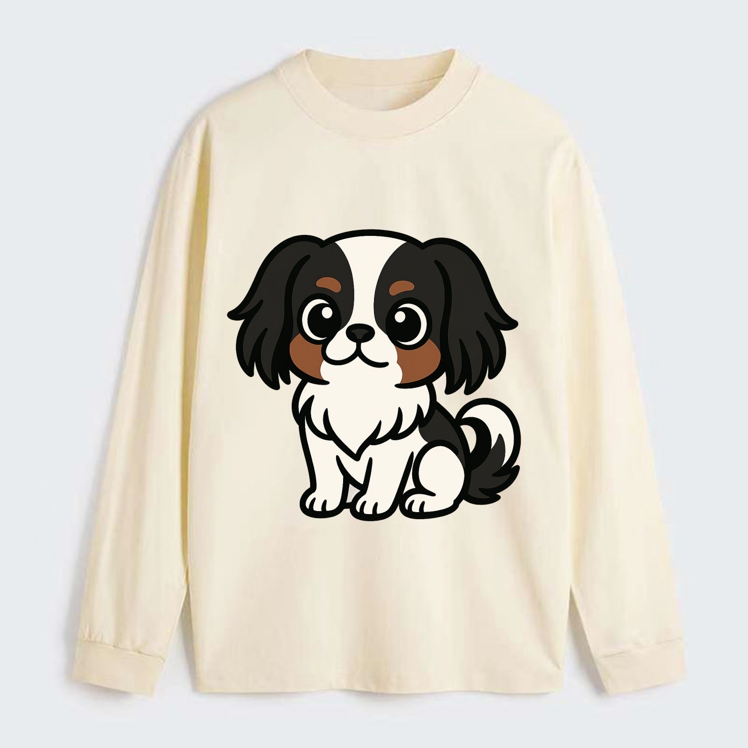 Japanese Chin - Black and white sitting pose - Classic Long Sleeve Shirt - Beige