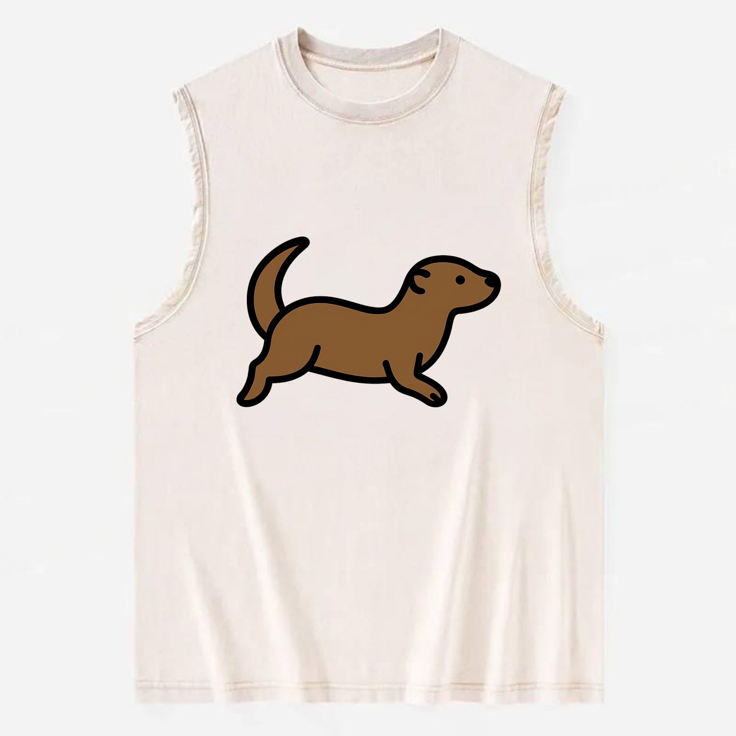 Otter - Brown sleek swimming pose flat side profile - Vintage Washed Tank - Beige