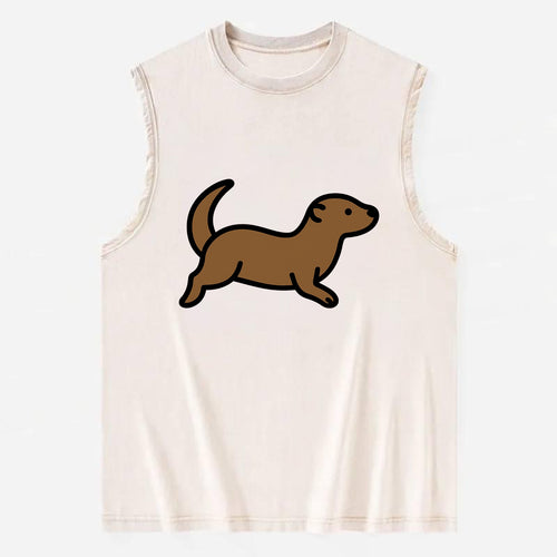 Otter - Brown sleek swimming pose flat side profile - Vintage Washed Tank