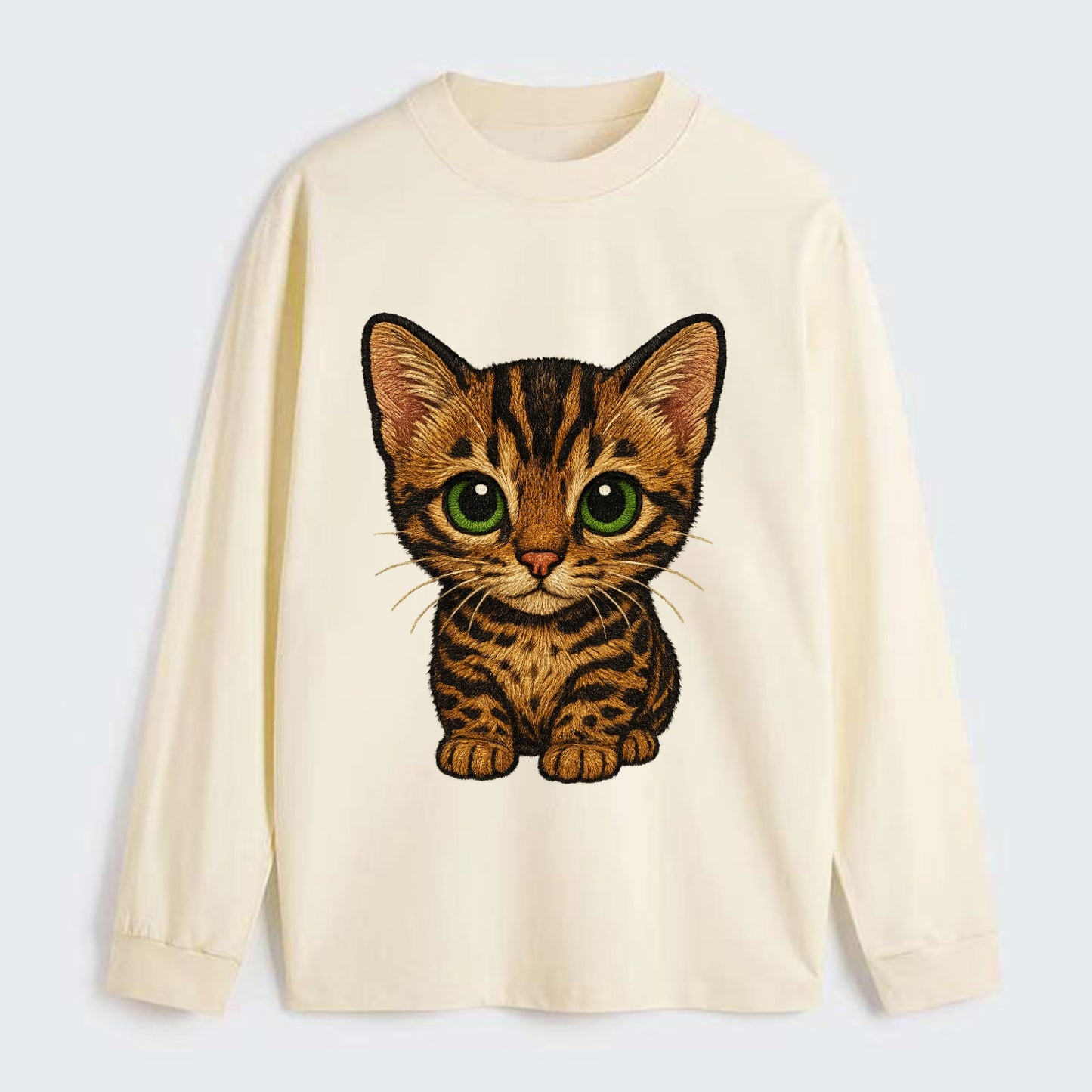 Baby Bengal Kitten - spotted/marbled wild coat, green eyes, athletic - Classic Long Sleeve Shirt - Beige