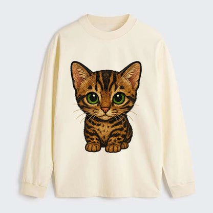 Baby Bengal Kitten - spotted/marbled wild coat, green eyes, athletic - Classic Long Sleeve Shirt - Beige