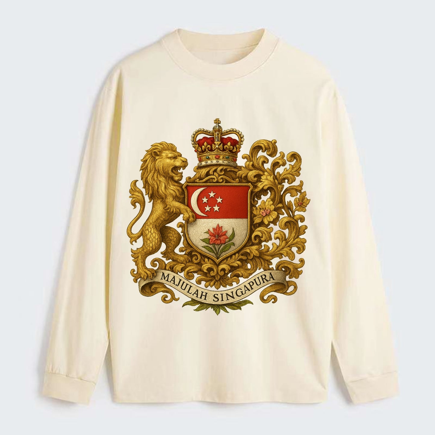 Singapore Merlion Emblem - Classic Long Sleeve Shirt - Beige