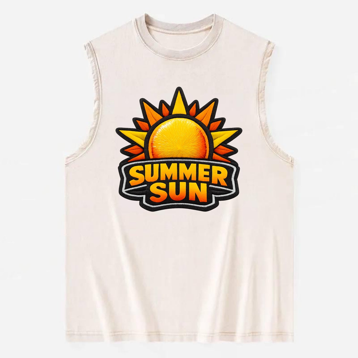 SUMMER SUN - bright sun with rays in yellow and orange , hot season - Vintage Washed Tank - Beige