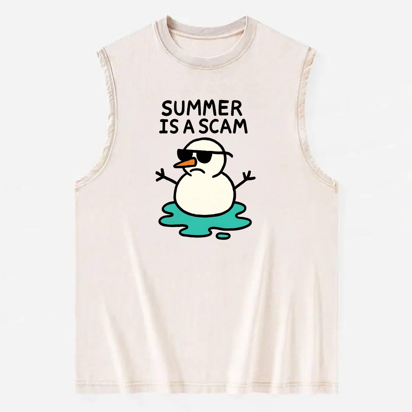 SUMMER IS A SCAM | Melting snowman in sunglasses - Vintage Washed Tank - Beige