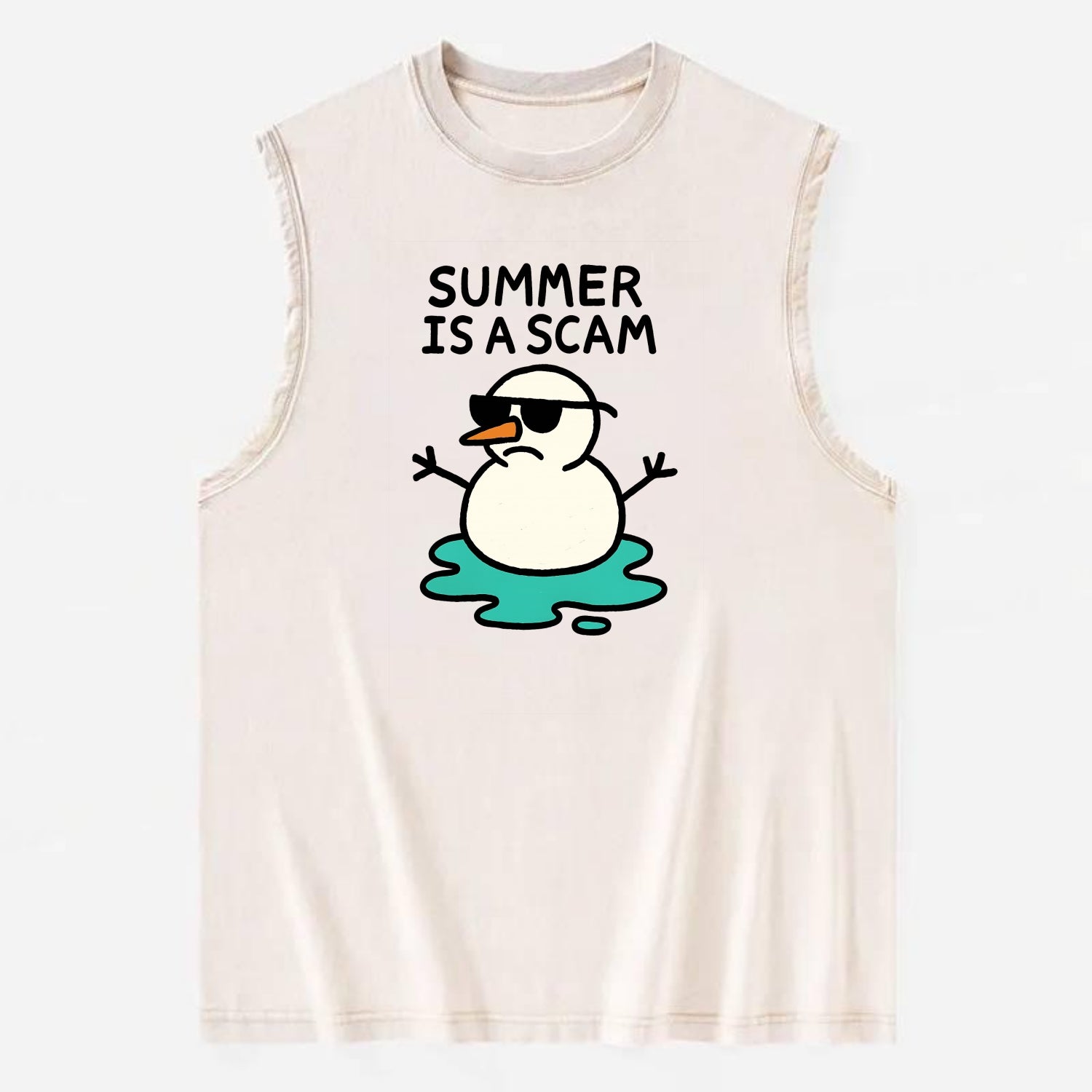 SUMMER IS A SCAM | Melting snowman in sunglasses - Vintage Washed Tank - Beige