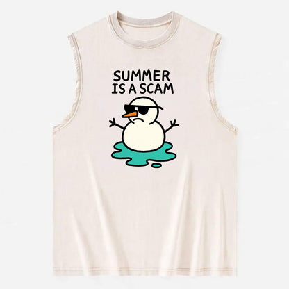 SUMMER IS A SCAM | Melting snowman in sunglasses - Vintage Washed Tank - Beige