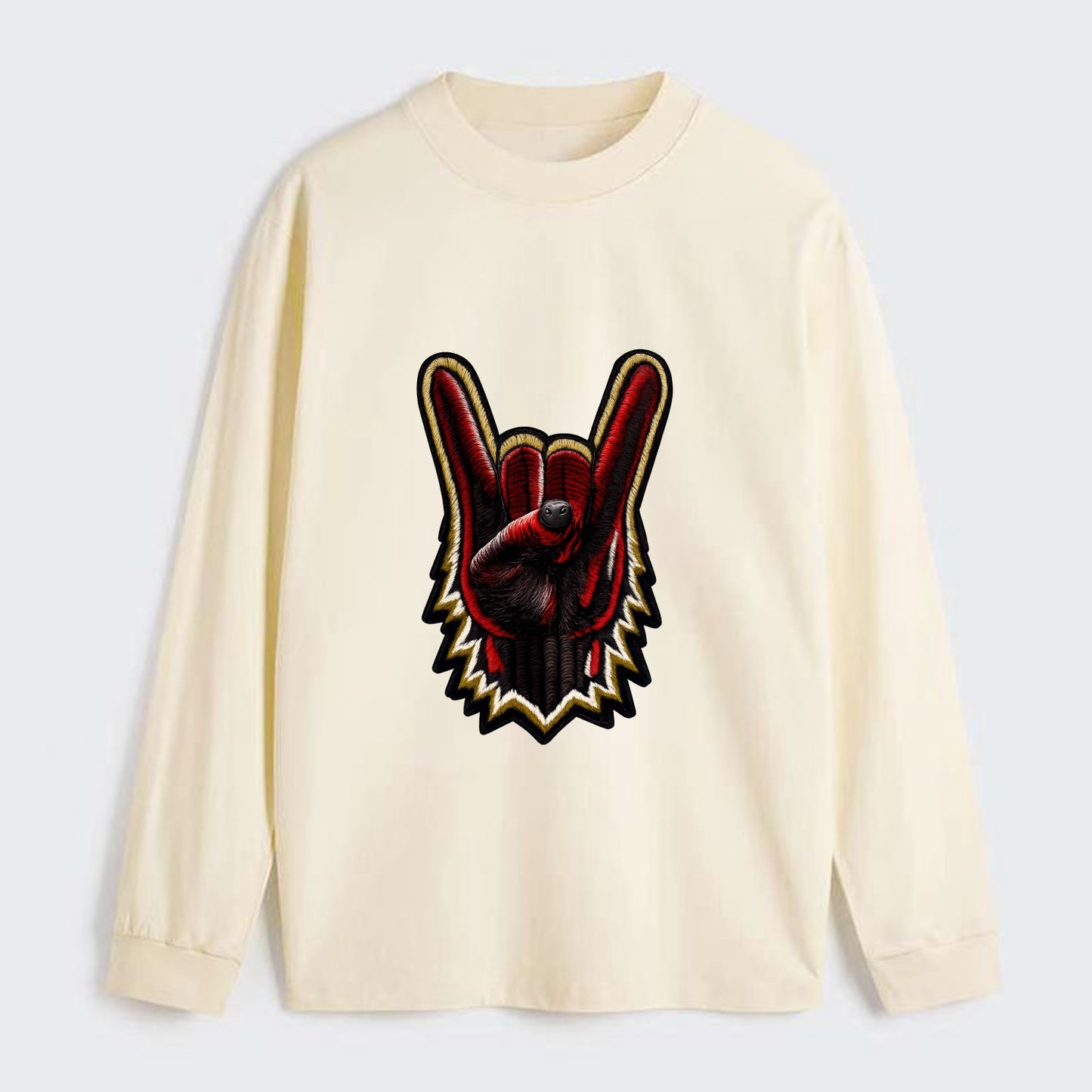ROCK HAND HORNS - devil horns hand gesture in black and red , metal - Classic Long Sleeve Shirt - Beige