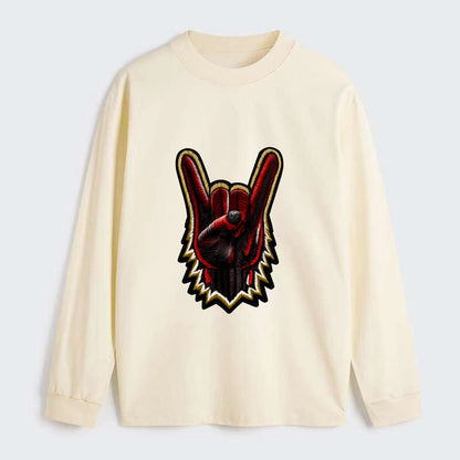 ROCK HAND HORNS - devil horns hand gesture in black and red , metal - Classic Long Sleeve Shirt - Beige