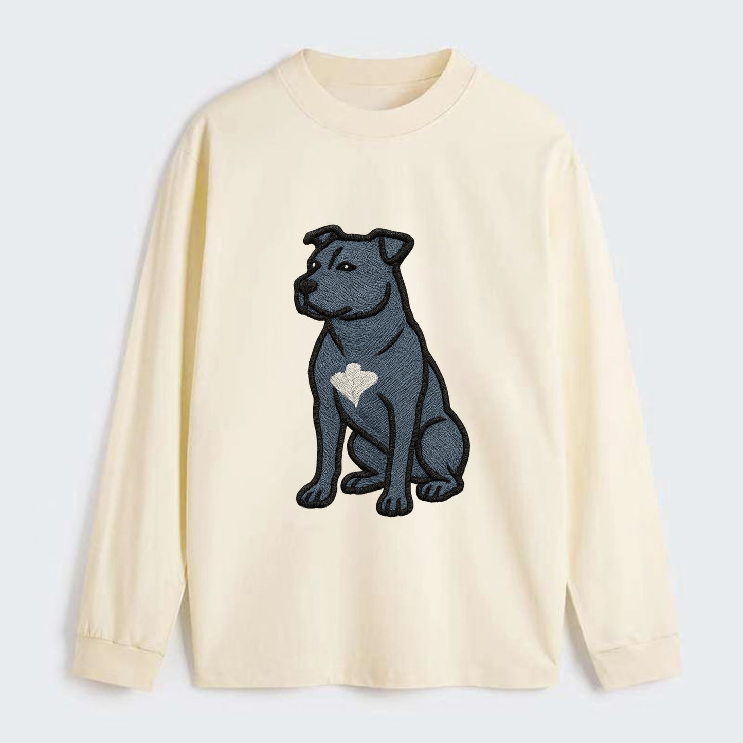 American Staffordshire Terrier - Blue embroidered design - Classic Long Sleeve Shirt - Beige