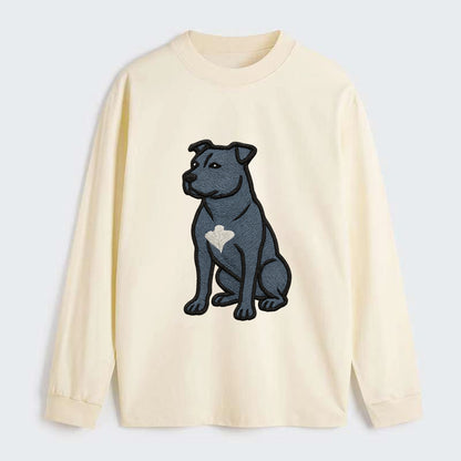 American Staffordshire Terrier - Blue embroidered design - Classic Long Sleeve Shirt - Beige