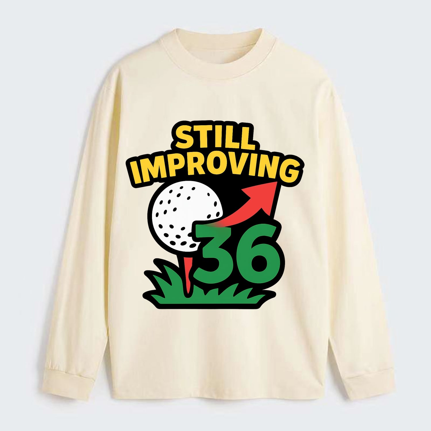 Handicap number getting higher with arrow - "Still Improving" - - Classic Long Sleeve Shirt - Beige