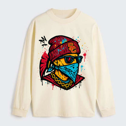 Los Angeles Trojan wearing USC beanie with SC patch - Classic Long Sleeve Shirt - Beige