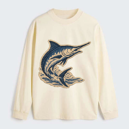 SWORDFISH MARLIN - leaping marlin in blue and silver , sport fishing - Classic Long Sleeve Shirt - Beige