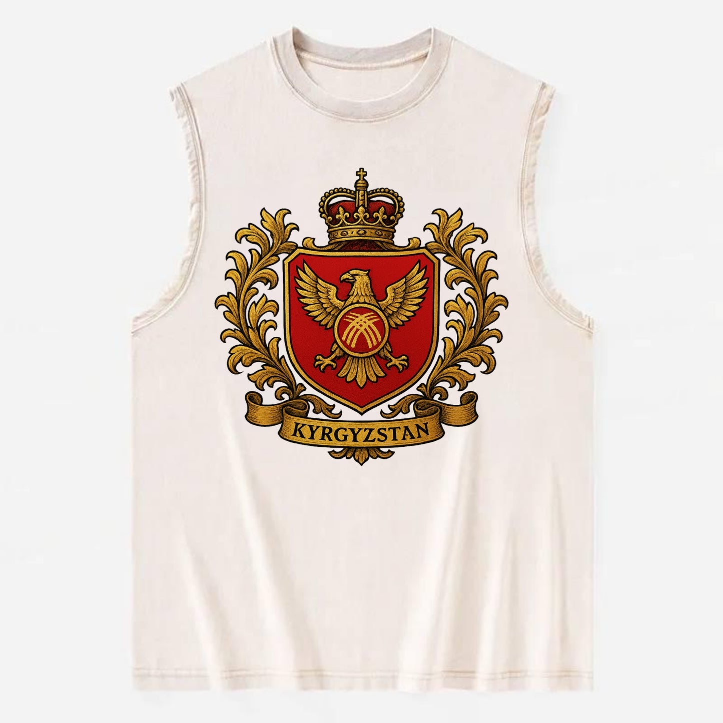 Kyrgyzstan Heritage Badge  - Vintage Washed Tank - Beige