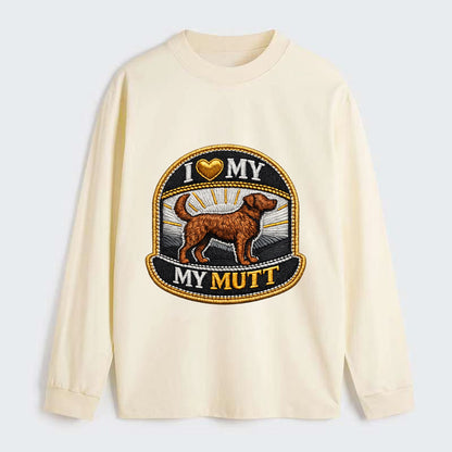 I LOVE MY MUTT - mixed breed silhouette in brown , rescue pride - Classic Long Sleeve Shirt - Beige