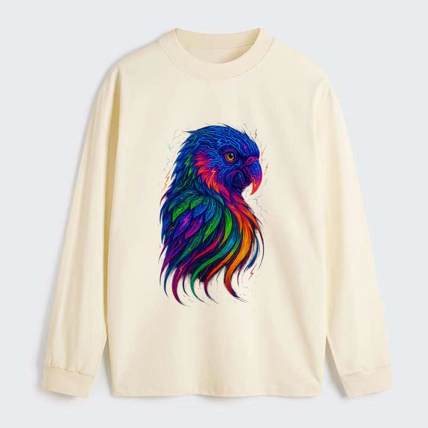 Vibrant parrot with feathers flowing into tropical rainbow streams, - Classic Long Sleeve Shirt - Beige