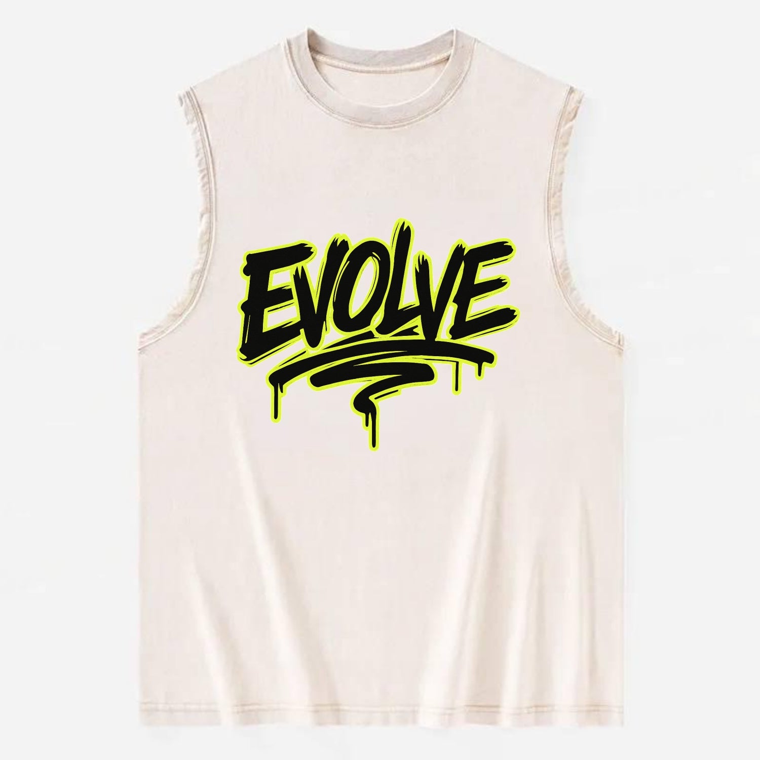 Bold typography design - "EVOLVE" - changing, becoming better - Vintage Washed Tank - Beige