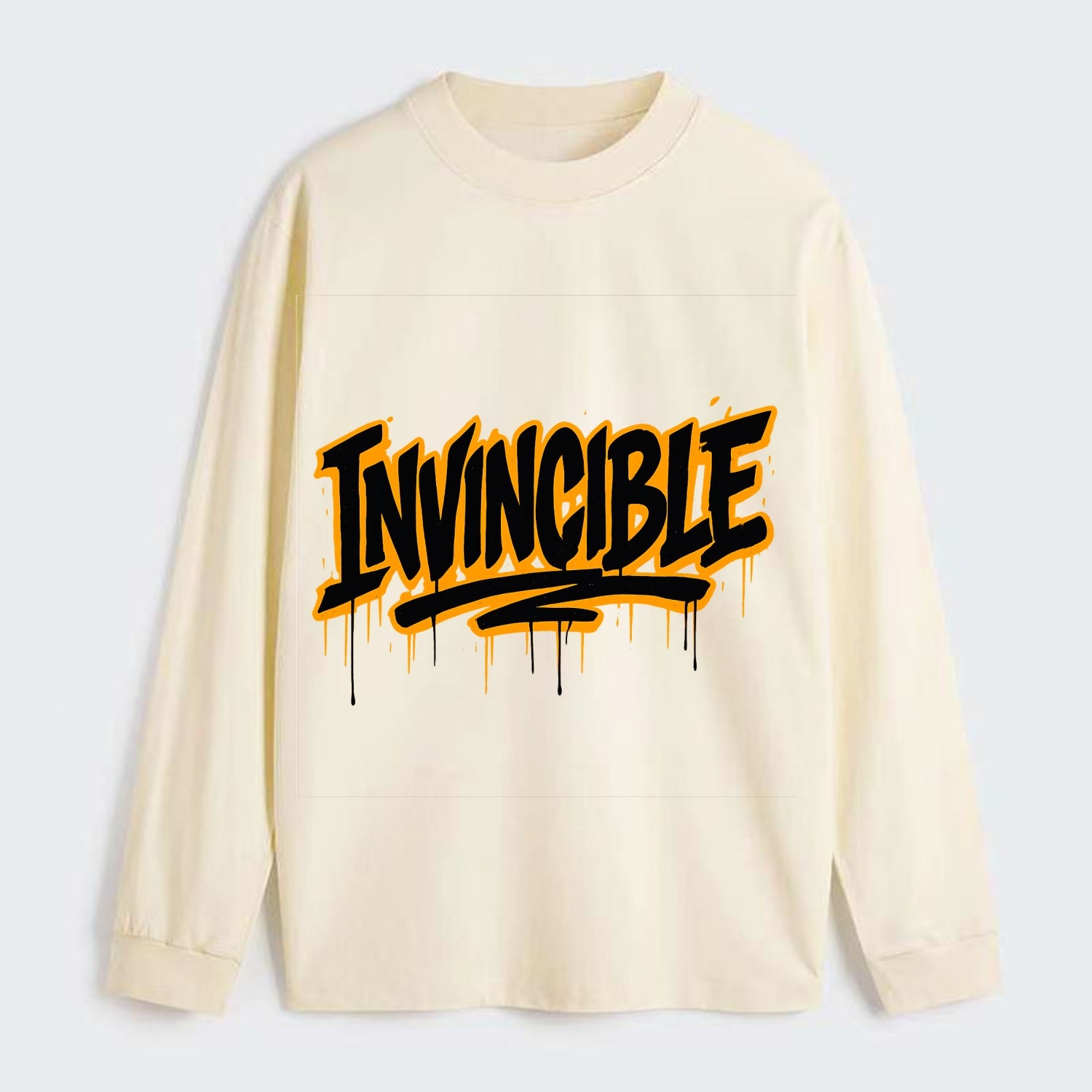 Bold typography design - "INVINCIBLE" - cannot be defeated, - Classic Long Sleeve Shirt - Beige