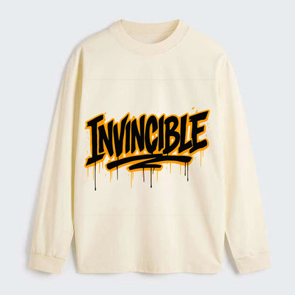 Bold typography design - "INVINCIBLE" - cannot be defeated, - Classic Long Sleeve Shirt - Beige